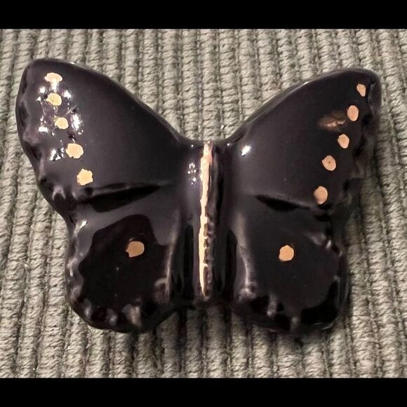 Vintage black & gold ceramic butterfly brooch/pin Great on a scarf hat lapel EVC - Picture 2 of 5